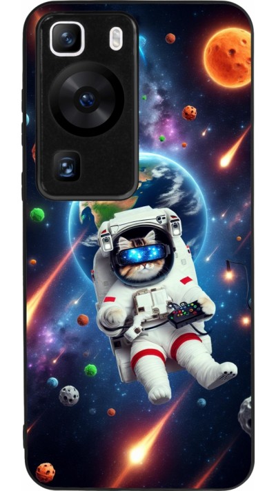 Huawei P60 Case Hülle - Silikon schwarz VR SpaceCat Odyssee