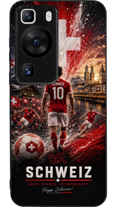 Coque Huawei P60 - Silicone rigide noir Football Schweiz splash 2026