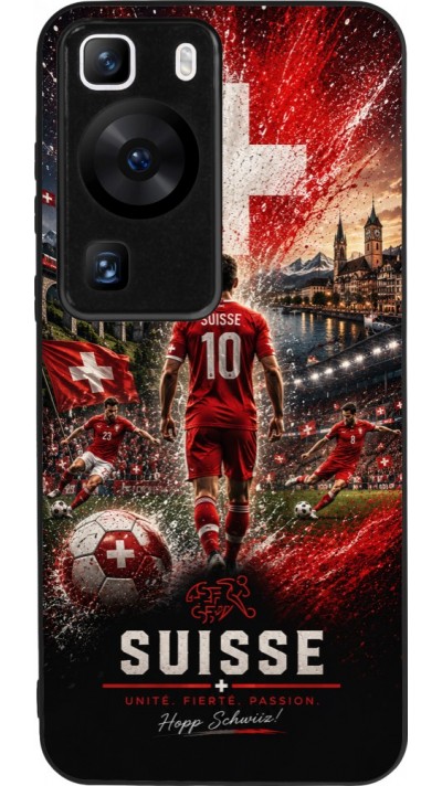 Coque Huawei P60 - Silicone rigide noir Football Suisse splash 2026