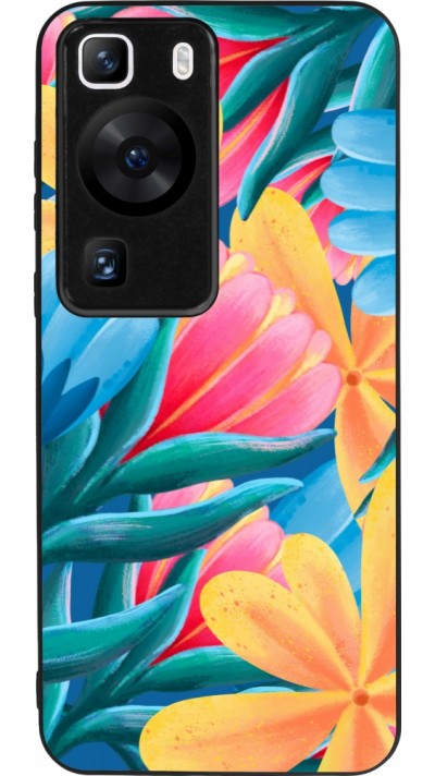 Coque Huawei P60 - Silicone rigide noir Spring 23 colorful flowers