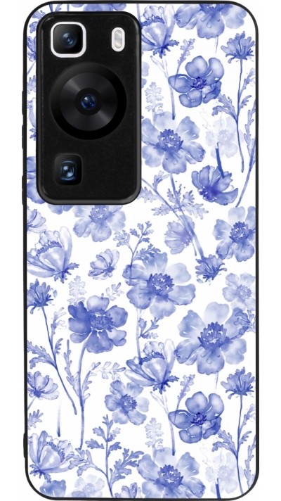 Coque Huawei P60 - Silicone rigide noir Spring 23 watercolor blue flowers