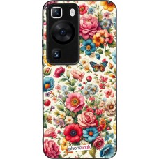 Coque Huawei P60 - Silicone rigide noir Spring 25 printemps fleuri