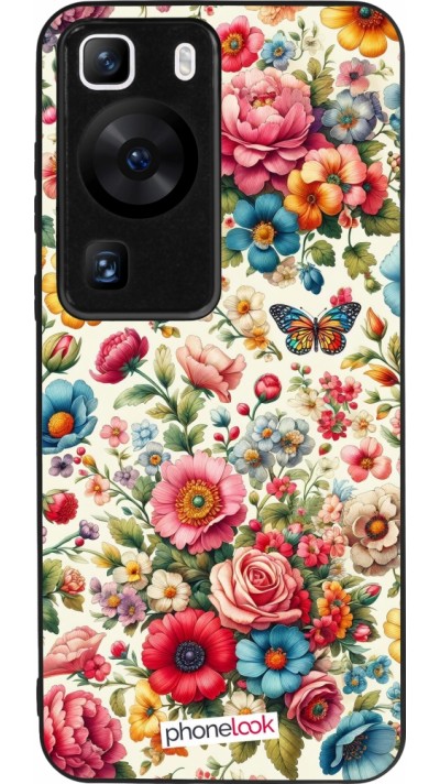 Coque Huawei P60 - Silicone rigide noir Spring 25 printemps fleuri