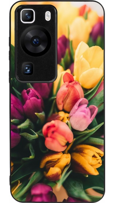 Huawei P60 Case Hülle - Silikon schwarz Bouquet of tulips Spring 2026