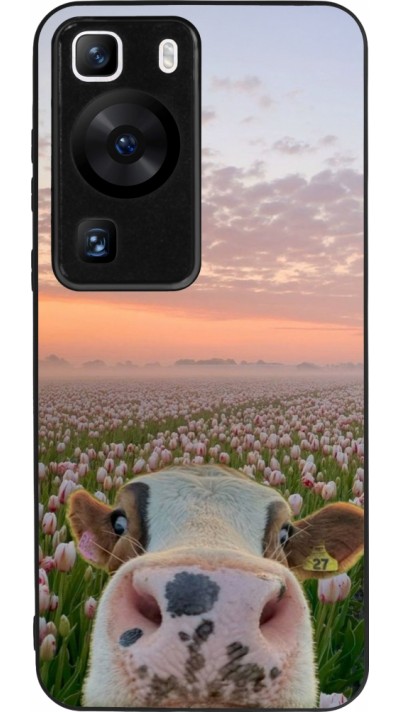 Huawei P60 Case Hülle - Silikon schwarz Cow with tulips Spring 2026