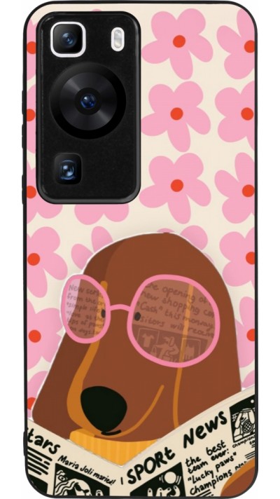 Huawei P60 Case Hülle - Silikon schwarz Dog with newspaper Spring 2026