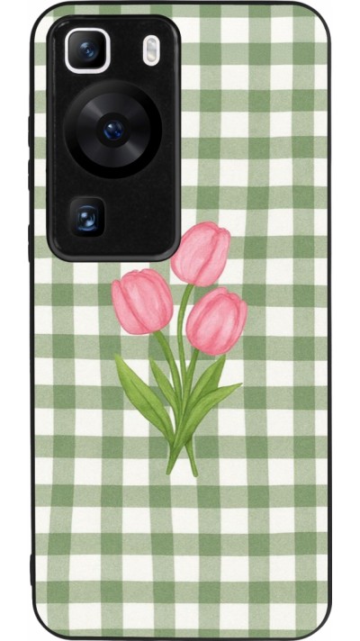 Huawei P60 Case Hülle - Silikon schwarz Green vichy tulips Spring 2026