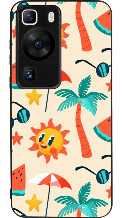 Coque Huawei P60 - Silicone rigide noir Summer 2025 Pattern soleil