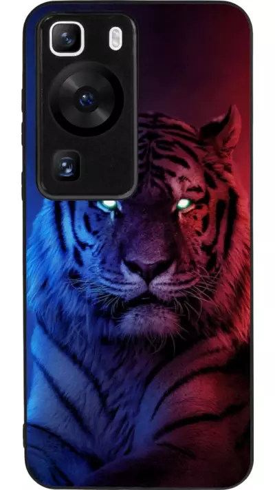Coque Huawei P60 - Silicone rigide noir Tiger Blue Red