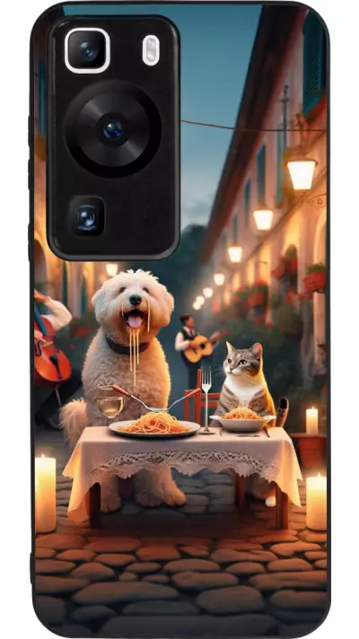 Coque Huawei P60 - Silicone rigide noir Valentine 2024 Dog & Cat Candlelight