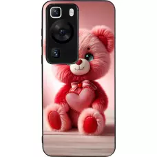 Coque Huawei P60 - Silicone rigide noir Valentine 2024 Ourson rose