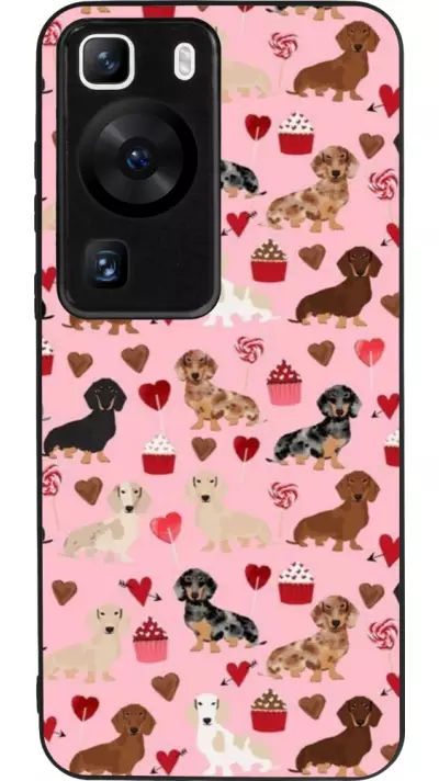 Coque Huawei P60 - Silicone rigide noir Valentine 2024 puppy love
