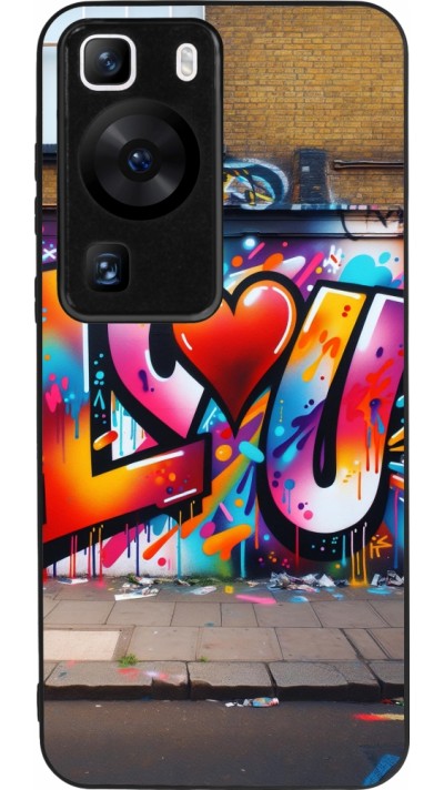 Huawei P60 Case Hülle - Silikon schwarz Valentin 2025 Liebe U Tag