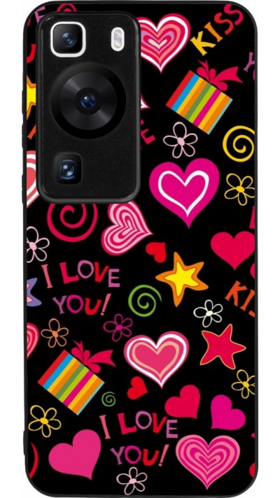 Huawei P60 Case Hülle - Silikon schwarz Valentine 2023 love symbols