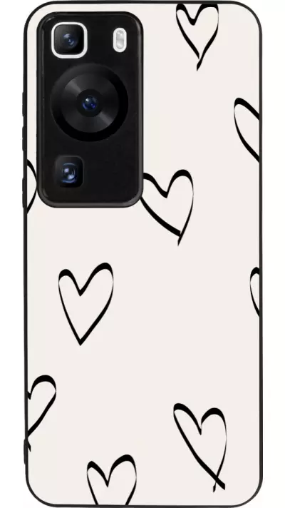Coque Huawei P60 - Silicone rigide noir Valentine 2023 minimalist hearts