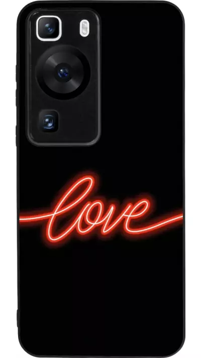 Coque Huawei P60 - Silicone rigide noir Valentine 2023 neon love