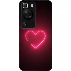 Coque Huawei P60 - Silicone rigide noir Valentine 2023 single neon heart