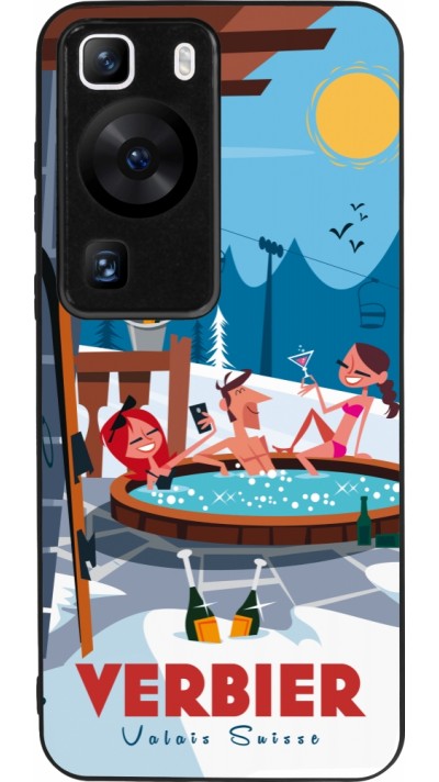 Huawei P60 Case Hülle - Silikon schwarz Verbier Mountain Jacuzzi