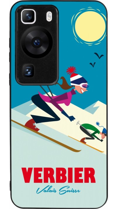 Huawei P60 Case Hülle - Silikon schwarz Verbier Ski Downhill