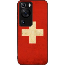 Coque Huawei P60 - Silicone rigide noir Vintage Flag SWISS