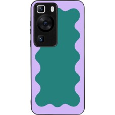 Coque Huawei P60 - Silicone rigide noir Wavy Rectangle Green Purple