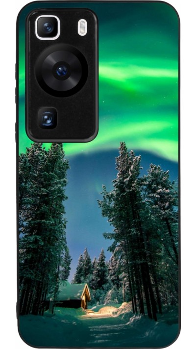 Huawei P60 Case Hülle - Silikon schwarz Winter 22 Northern Lights