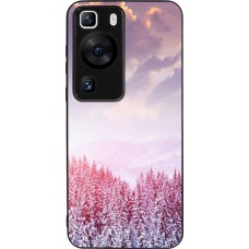 Coque Huawei P60 - Silicone rigide noir Winter 22 Pink Forest