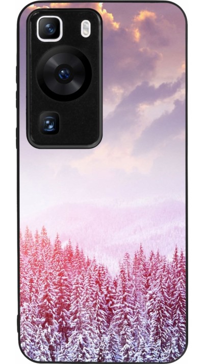 Huawei P60 Case Hülle - Silikon schwarz Winter 22 Pink Forest