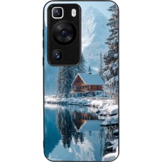 Coque Huawei P60 - Silicone rigide noir Winter 25 Winter house forest day
