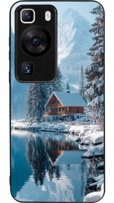 Huawei P60 Case Hülle - Silikon schwarz Winter 25 Winter house forest day