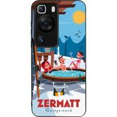 Coque Huawei P60 - Silicone rigide noir Zermatt Mountain Jacuzzi