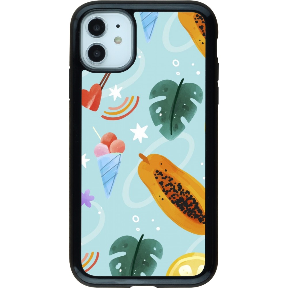 Coque iPhone 11 - Hybrid Armor noir Summer 2025 Pattern papaya