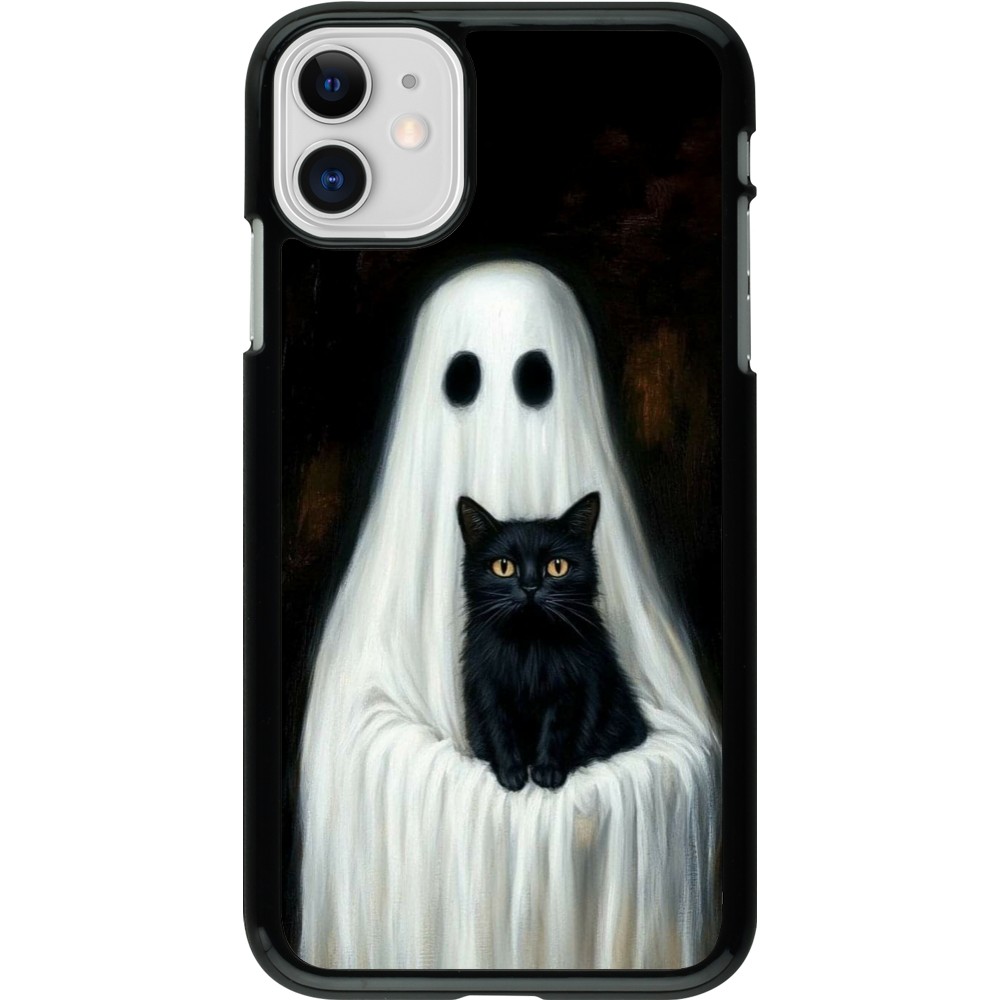 Coque iPhone 11 - Halloween 2025 Ghost with black cat