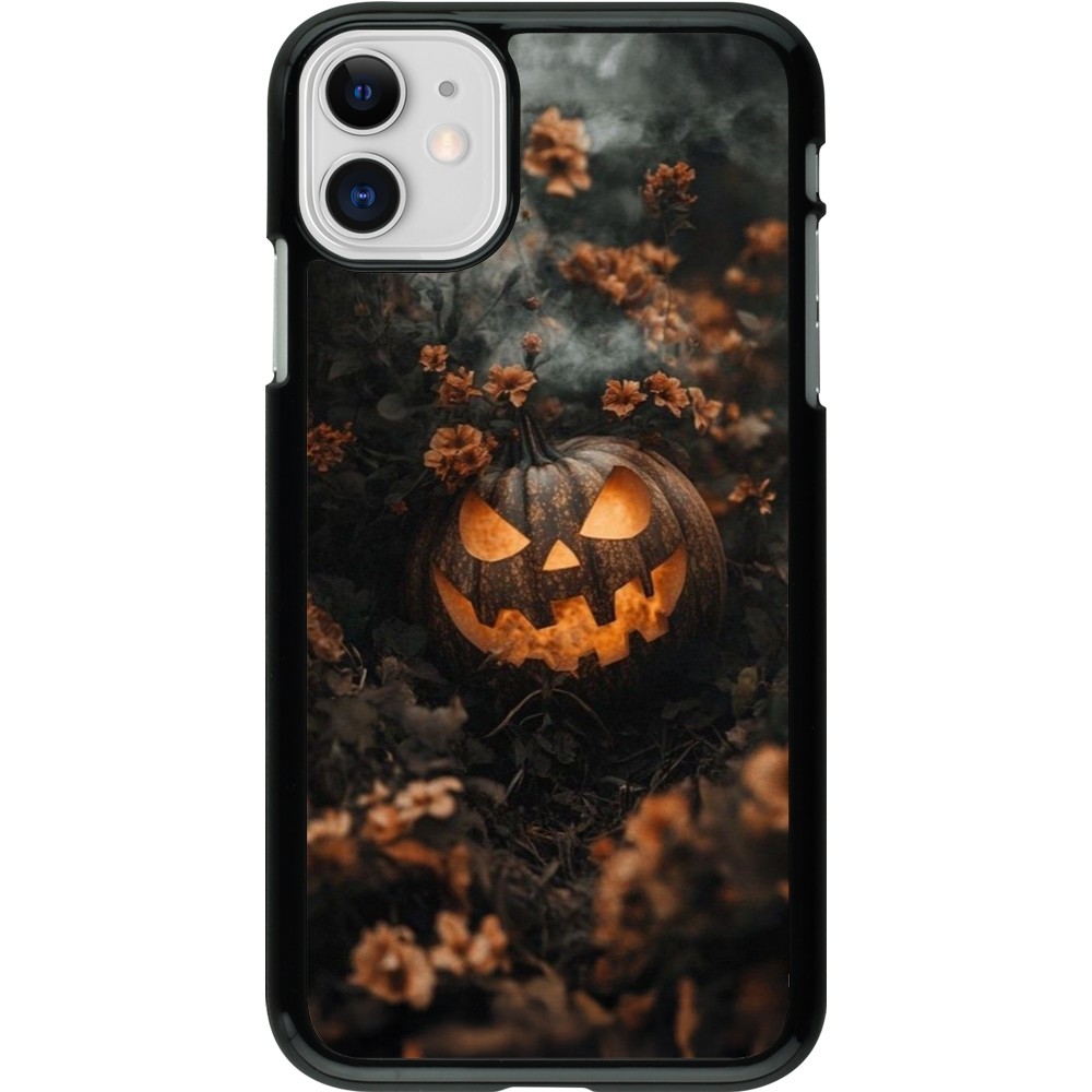 Coque iPhone 11 - Halloween 2025 Pumpkin with flowers