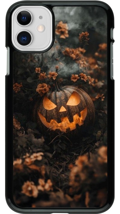 Coque iPhone 11 - Halloween 2025 Pumpkin with flowers