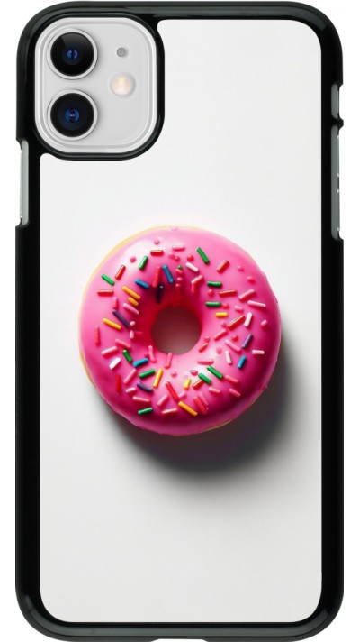 Coque iPhone 11 - Weißer Hintergrund, pinker Donut