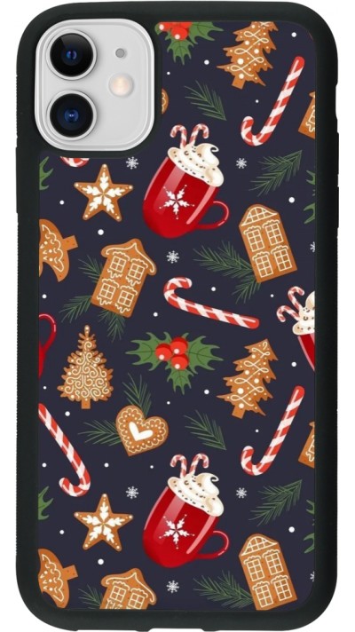 Coque iPhone 11 - Silicone rigide noir Christmas 25 Pattern Gingerbread House