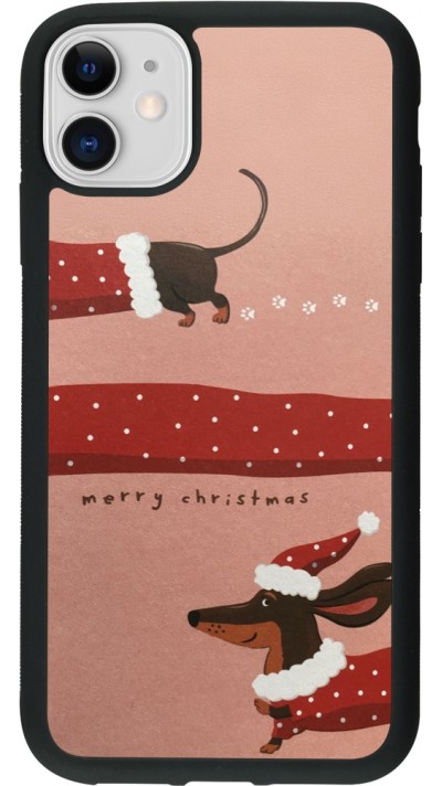 Coque iPhone 11 - Silicone rigide noir Christmas 25 Teckel Merry Xmas