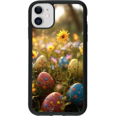 Coque iPhone 11 - Silicone rigide noir Easter 2026 Decorated eggs