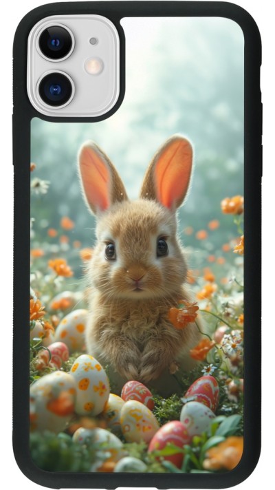 Coque iPhone 11 - Silicone rigide noir Easter 2026 Rabbit in the garden