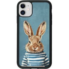 Coque iPhone 11 - Silicone rigide noir Easter 2026 Rabbit navy