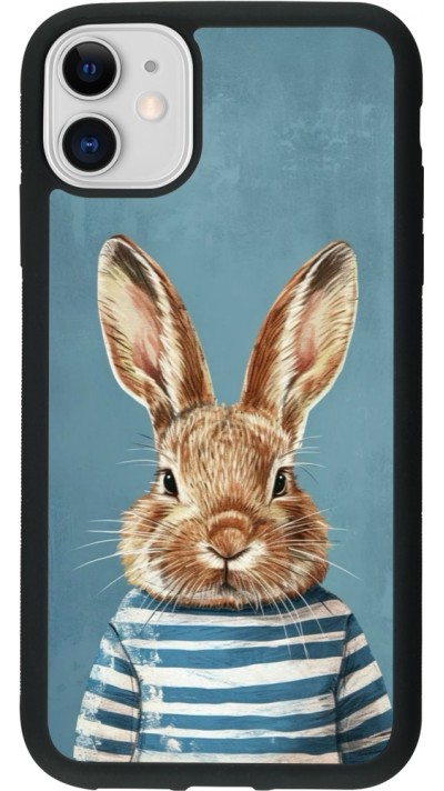 Coque iPhone 11 - Silicone rigide noir Easter 2026 Rabbit navy