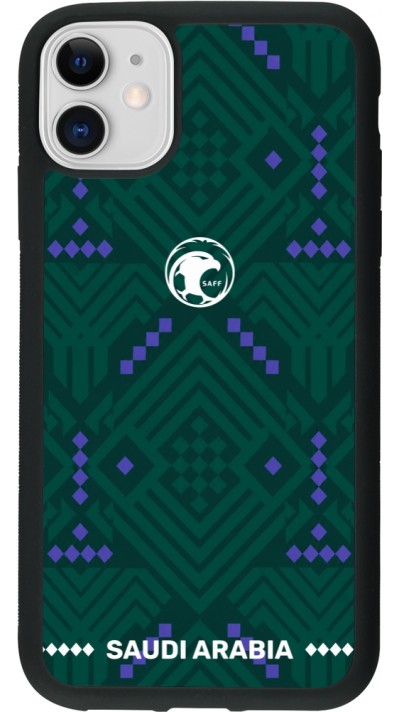 Coque iPhone 11 - Silicone rigide noir Maillot de football Arabie saoudite 2026 personnalisable
