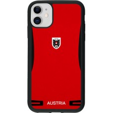 Coque iPhone 11 - Silicone rigide noir Maillot de football Autriche 2026 personnalisable