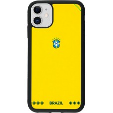 Coque iPhone 11 - Silicone rigide noir Maillot de football Bresil 2026 personnalisable