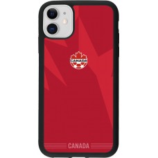 Coque iPhone 11 - Silicone rigide noir Maillot de football Canada 2026 personnalisable