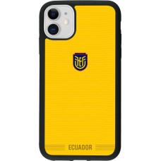 Coque iPhone 11 - Silicone rigide noir Maillot de football Équateur 2026 personnalisable