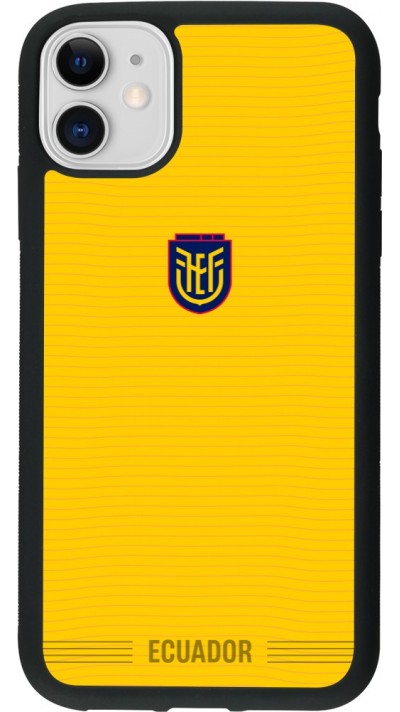 Coque iPhone 11 - Silicone rigide noir Maillot de football E?quateur 2026 personnalisable