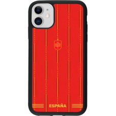 Coque iPhone 11 - Silicone rigide noir Maillot de football Espagne 2026 personnalisable