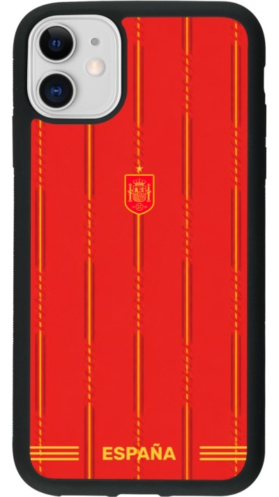 Coque iPhone 11 - Silicone rigide noir Maillot de football Espagne 2026 personnalisable